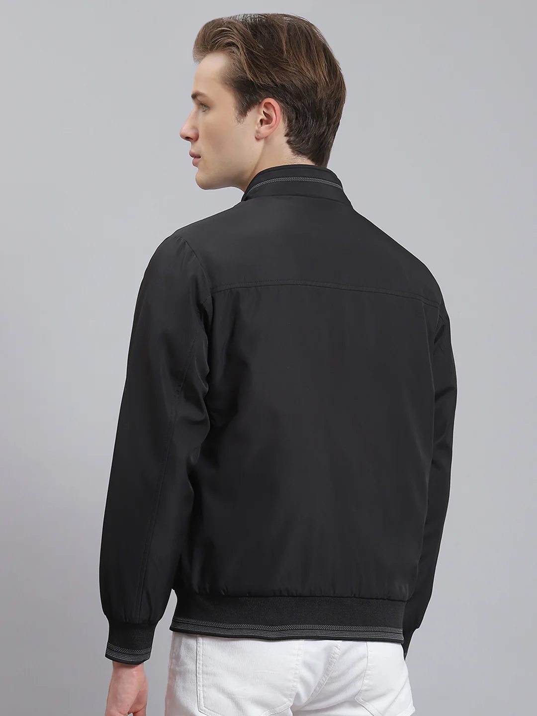 Men Black Solid Stand Collar Full Sleeve Jacket - Image 4