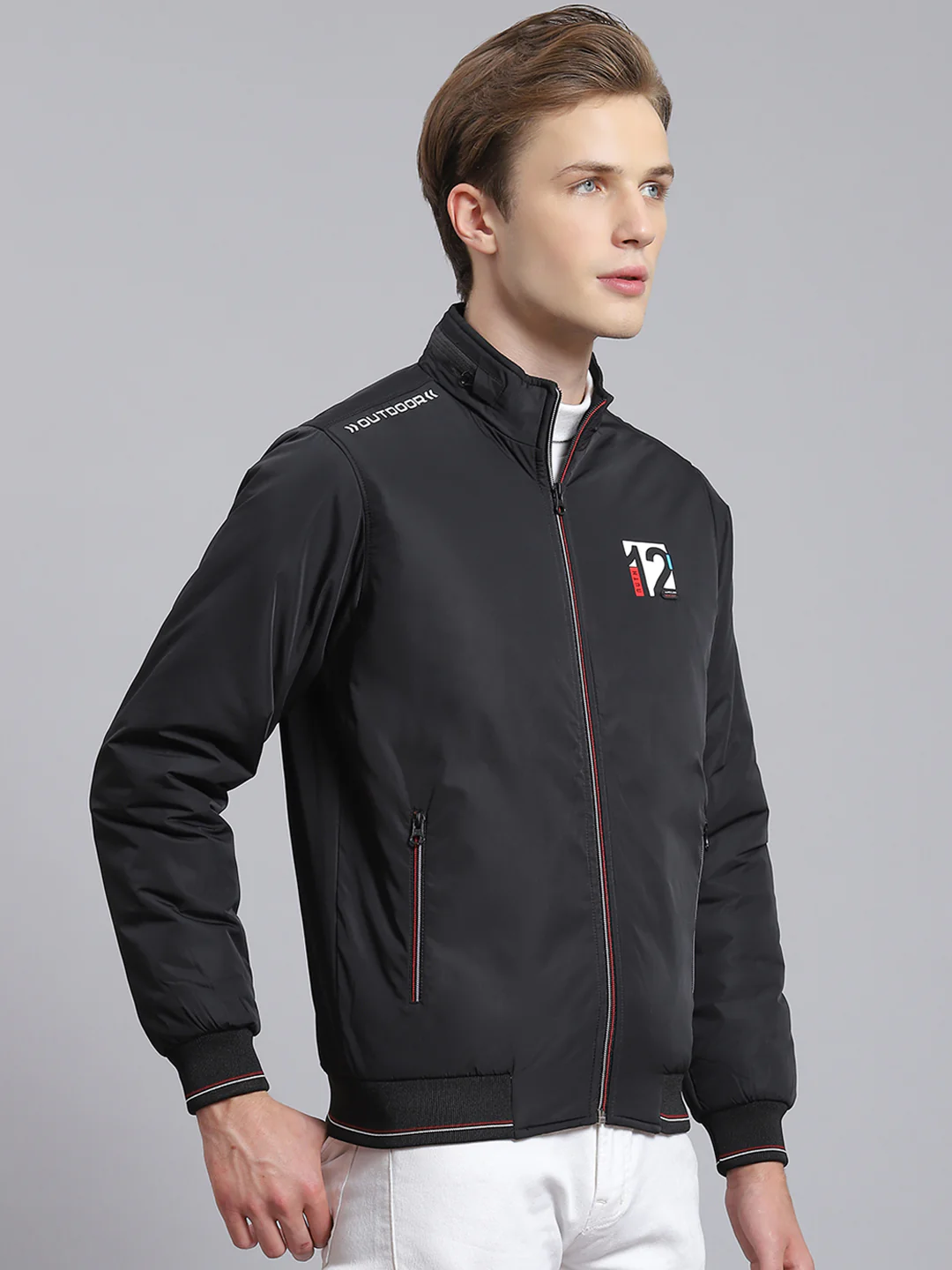 Men Black Solid Stand Collar Full Sleeve Jacket - Image 5