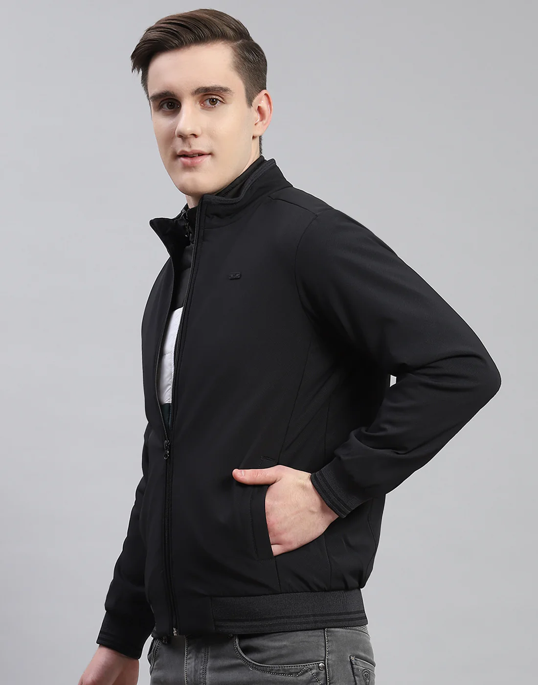 Men Black Solid Stand Collar Full Sleeve Reversible Jacket - 2 Pc set - Image 10