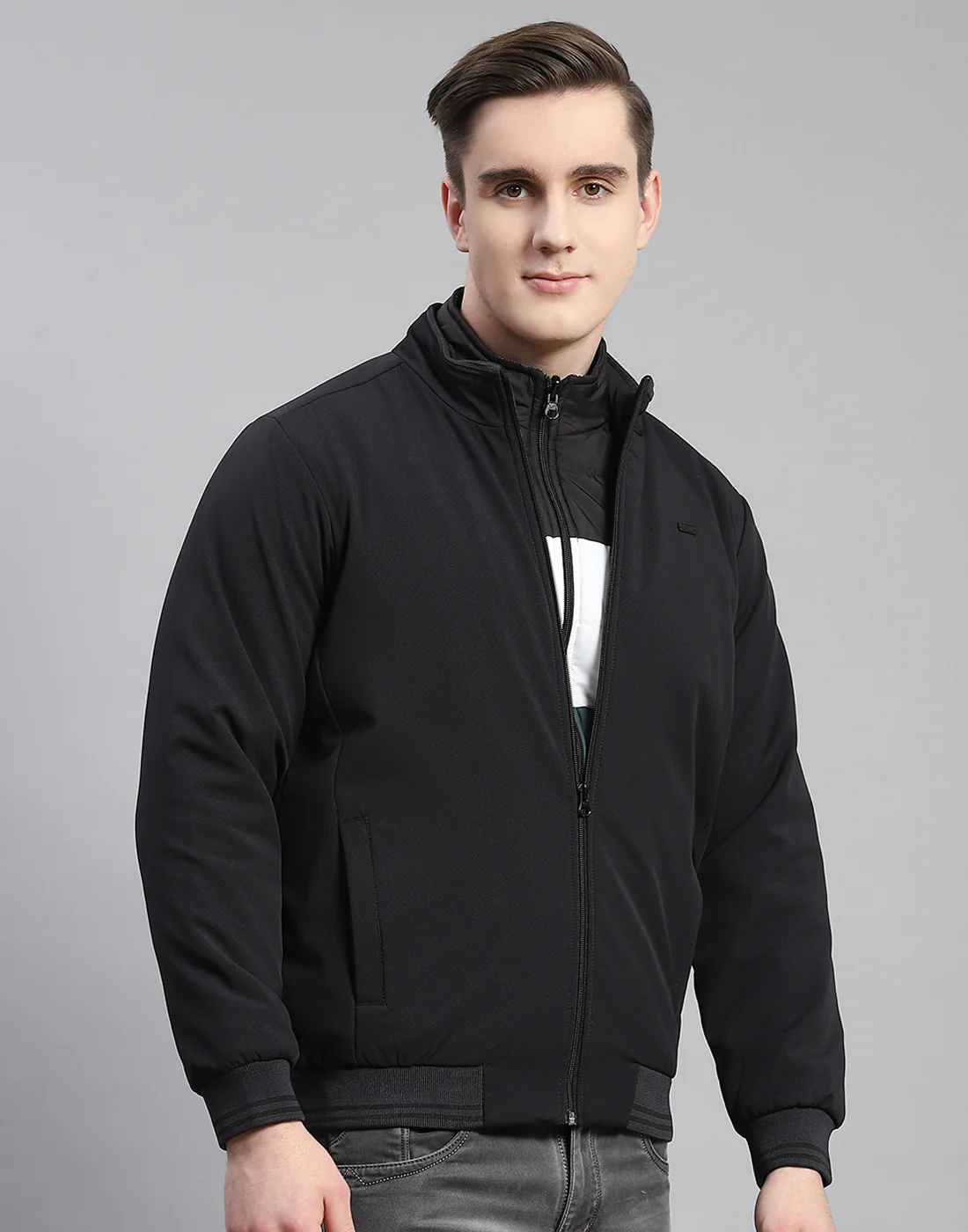 Men Black Solid Stand Collar Full Sleeve Reversible Jacket - 2 Pc set - Image 11