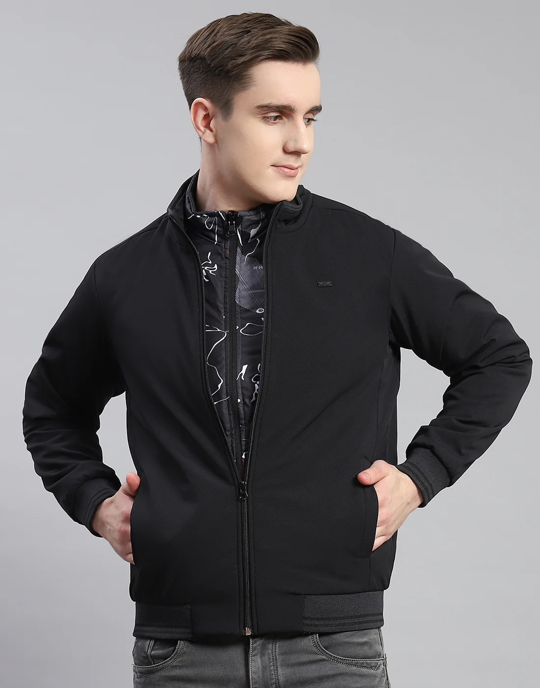 Men Black Solid Stand Collar Full Sleeve Reversible Jacket - 2 Pc set - Image 7