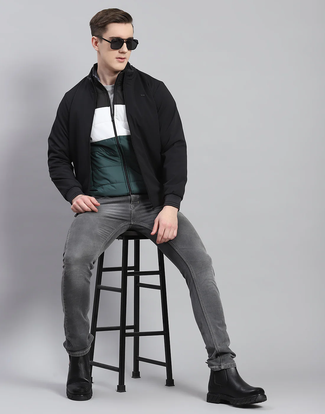 Men Black Solid Stand Collar Full Sleeve Reversible Jacket - 2 Pc set - Image 9