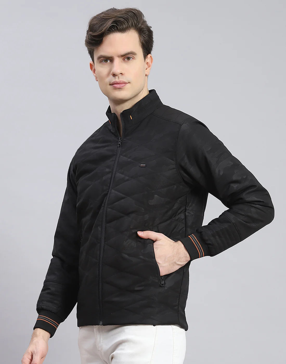 Men Black Solid Stand Collar Full Sleeve Jacket - Image 3