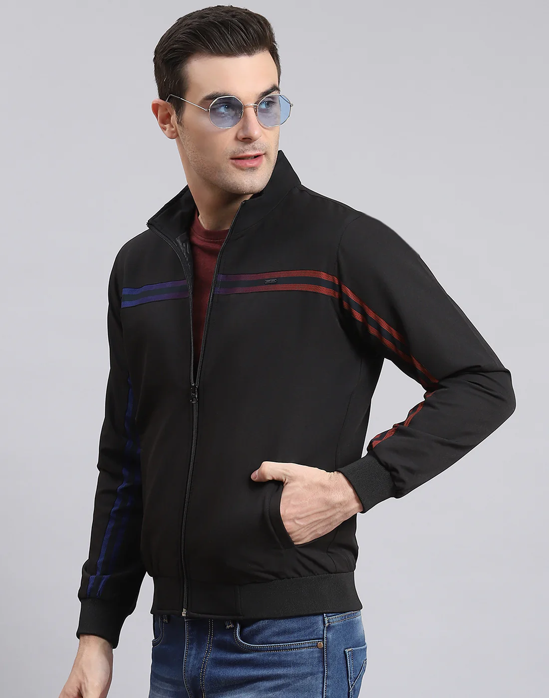 Men Black Solid Stand Collar Full Sleeve Jacket - Image 3