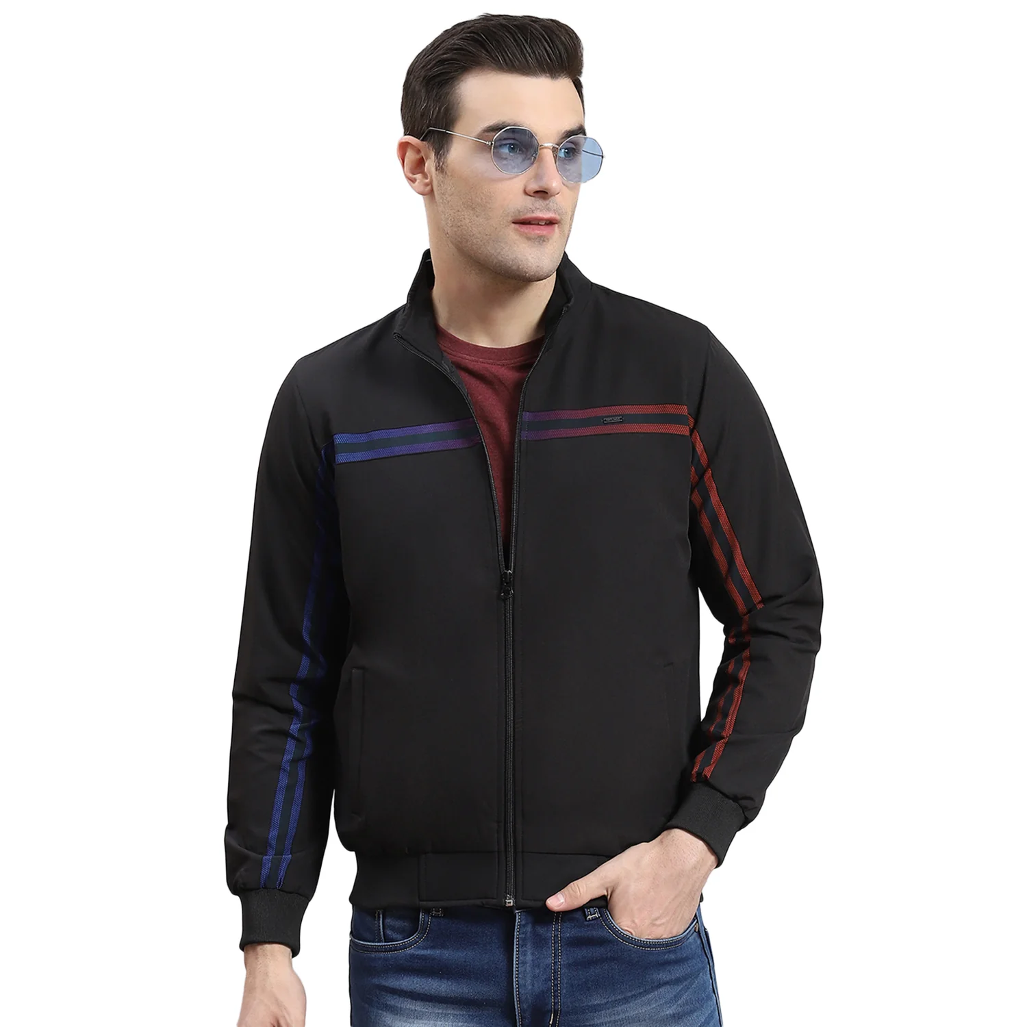 Men Black Solid Stand Collar Full Sleeve Jacket - Image 5