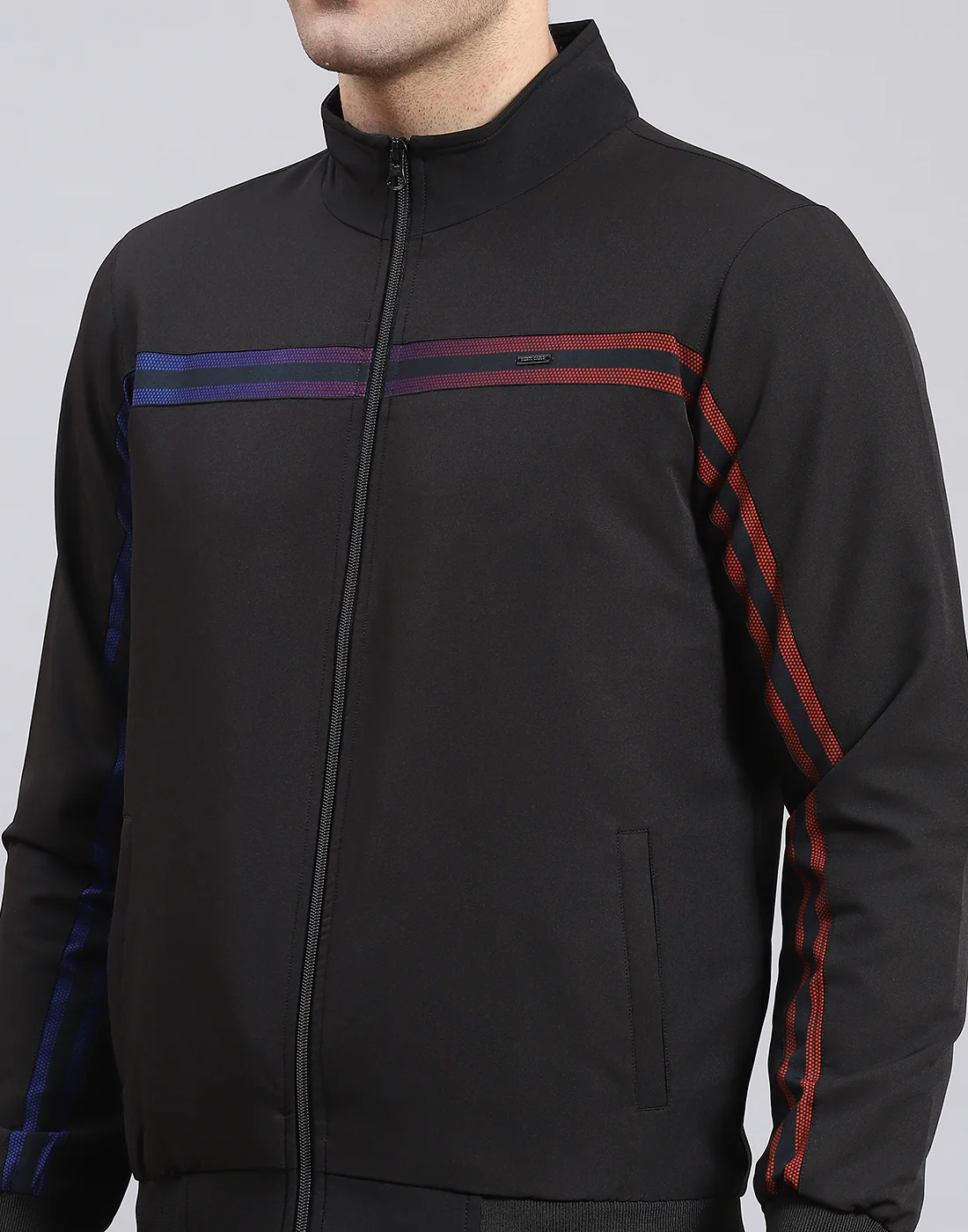 Men Black Solid Stand Collar Full Sleeve Jacket - Image 7