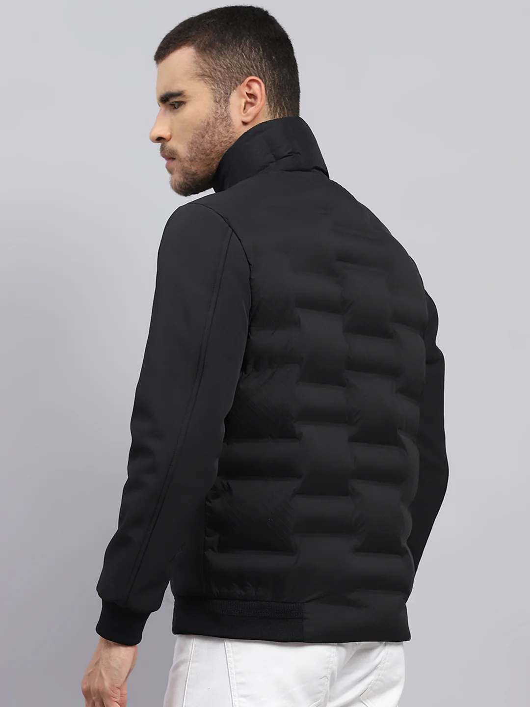 Men Black Solid Stand Collar Full Sleeve Jacket - Image 5