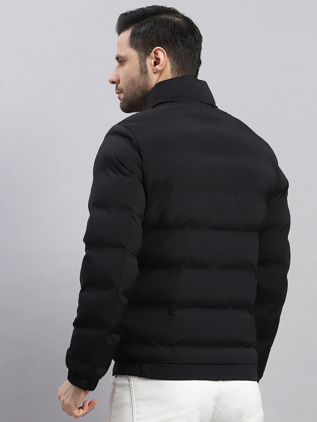 Men Black Solid Stand Collar Full Sleeve Jacket - Image 5