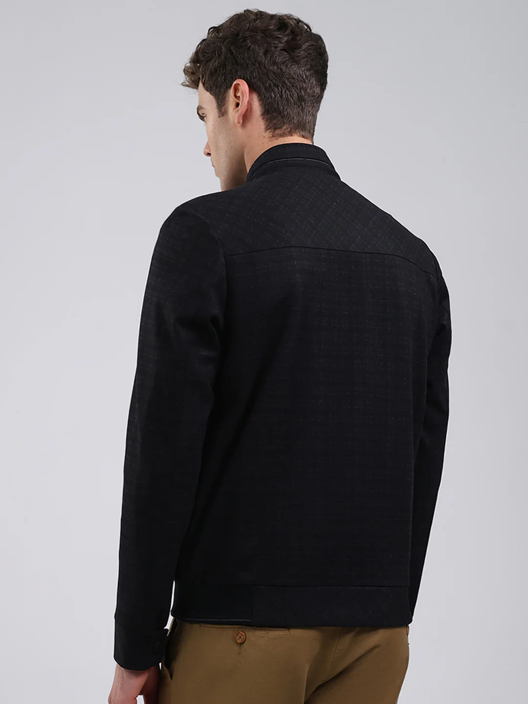 Men Black Solid Stand Collar Full Sleeve Jacket - Image 5