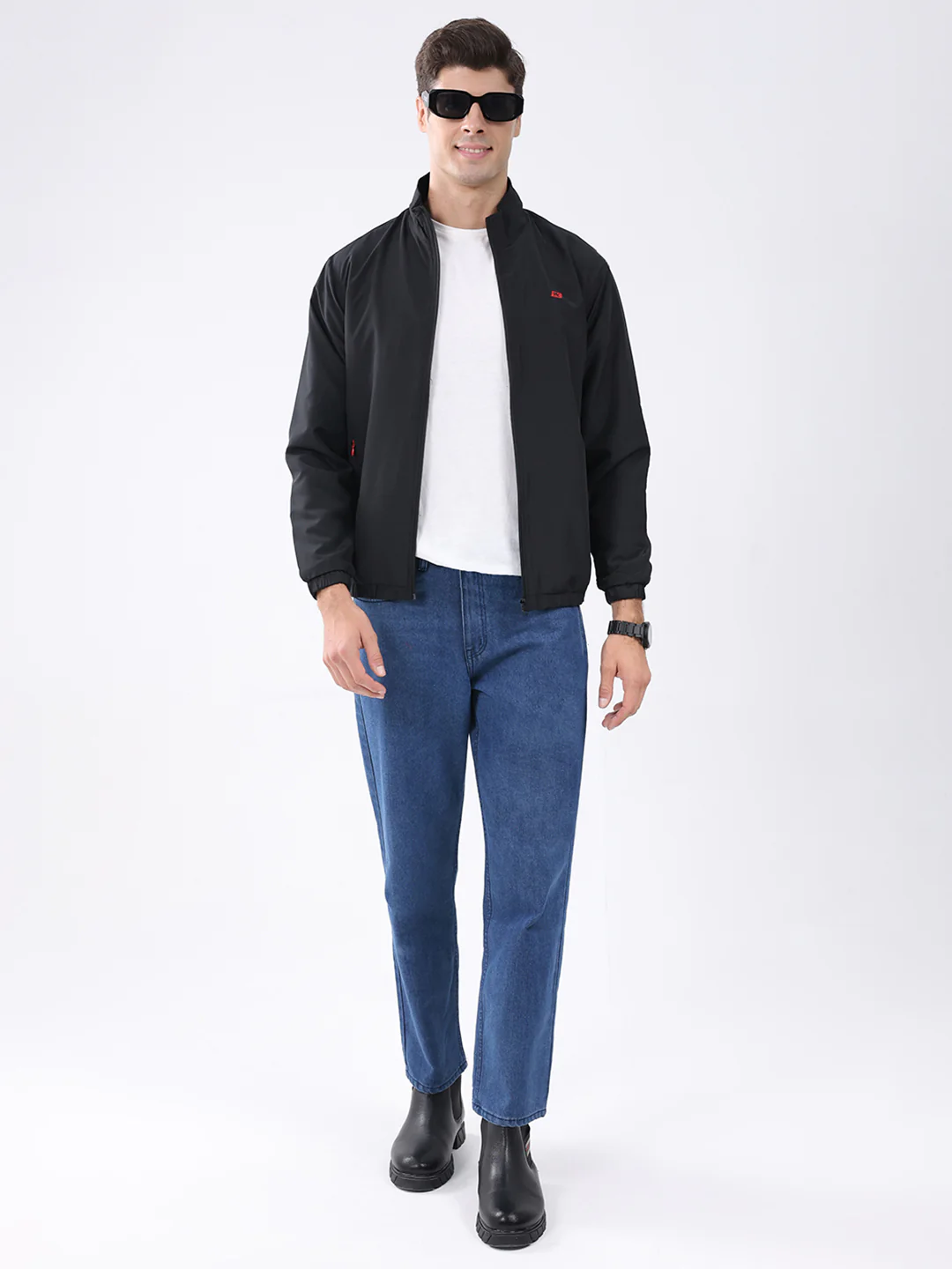Men Black Solid Stand Collar Full Sleeve Jacket - Image 2