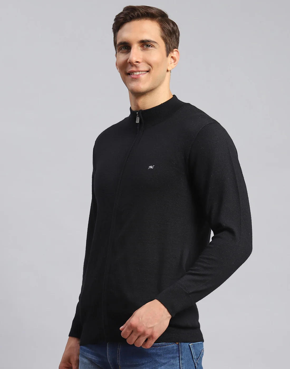 Men Black Solid Stand Collar Full Sleeve Pullover - Image 3