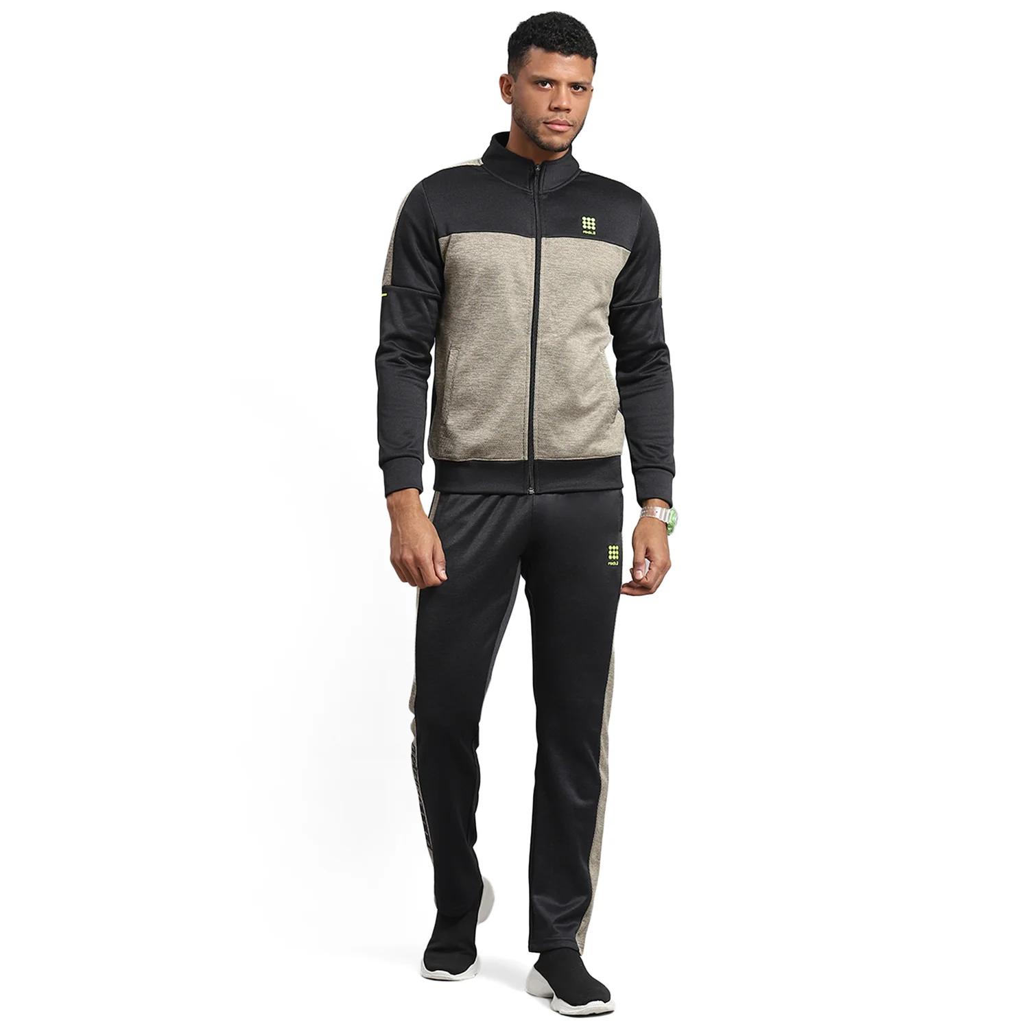 Rock.it Men Black Solid Stand Collar Full Sleeve Tracksuit - Image 5