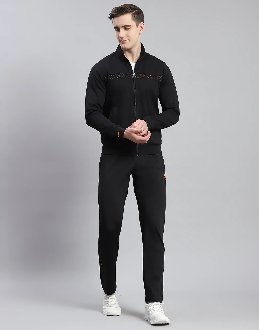 Rock.it Men Black Solid Stand Collar Full Sleeve Tracksuit - Image 2