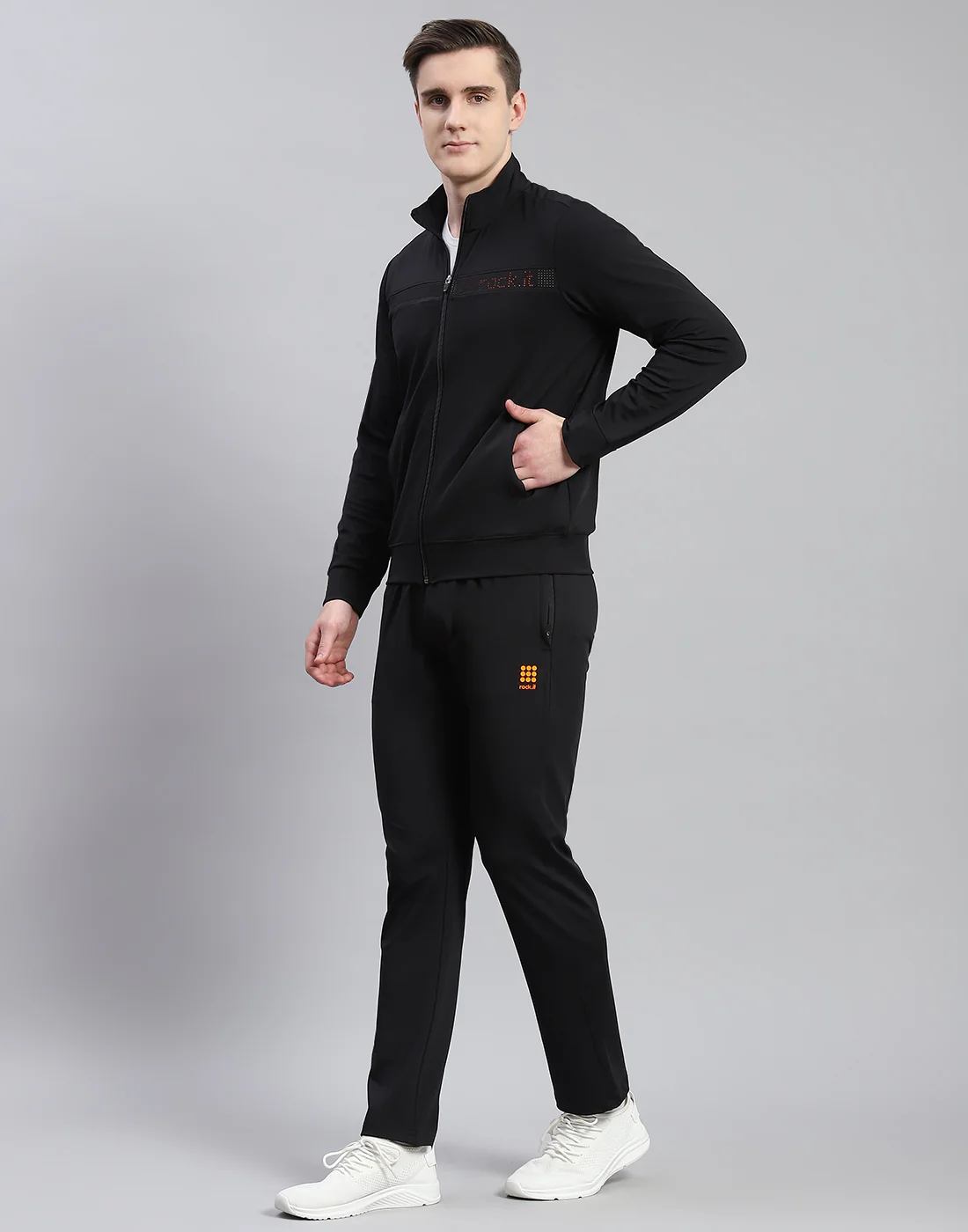 Rock.it Men Black Solid Stand Collar Full Sleeve Tracksuit - Image 3