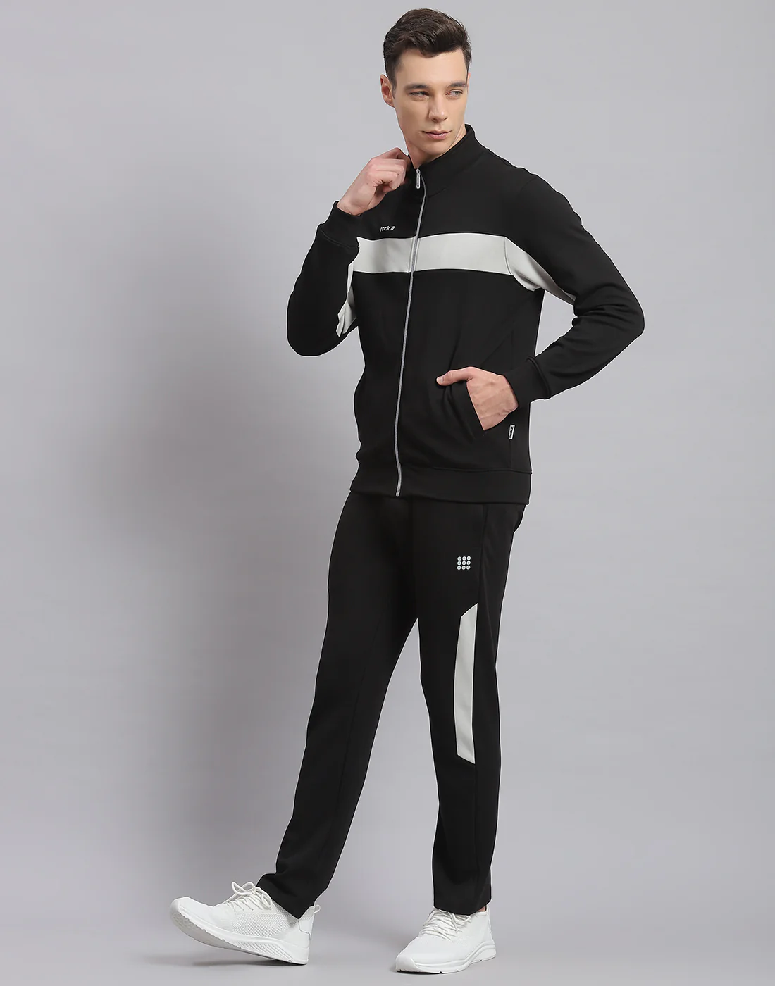 Rock.it Men Black Solid Stand Collar Full Sleeve Tracksuit - Image 3
