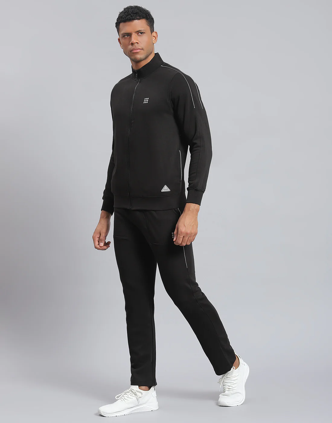Rock.it Men Black Solid Stand Collar Full Sleeve Tracksuit - Image 3