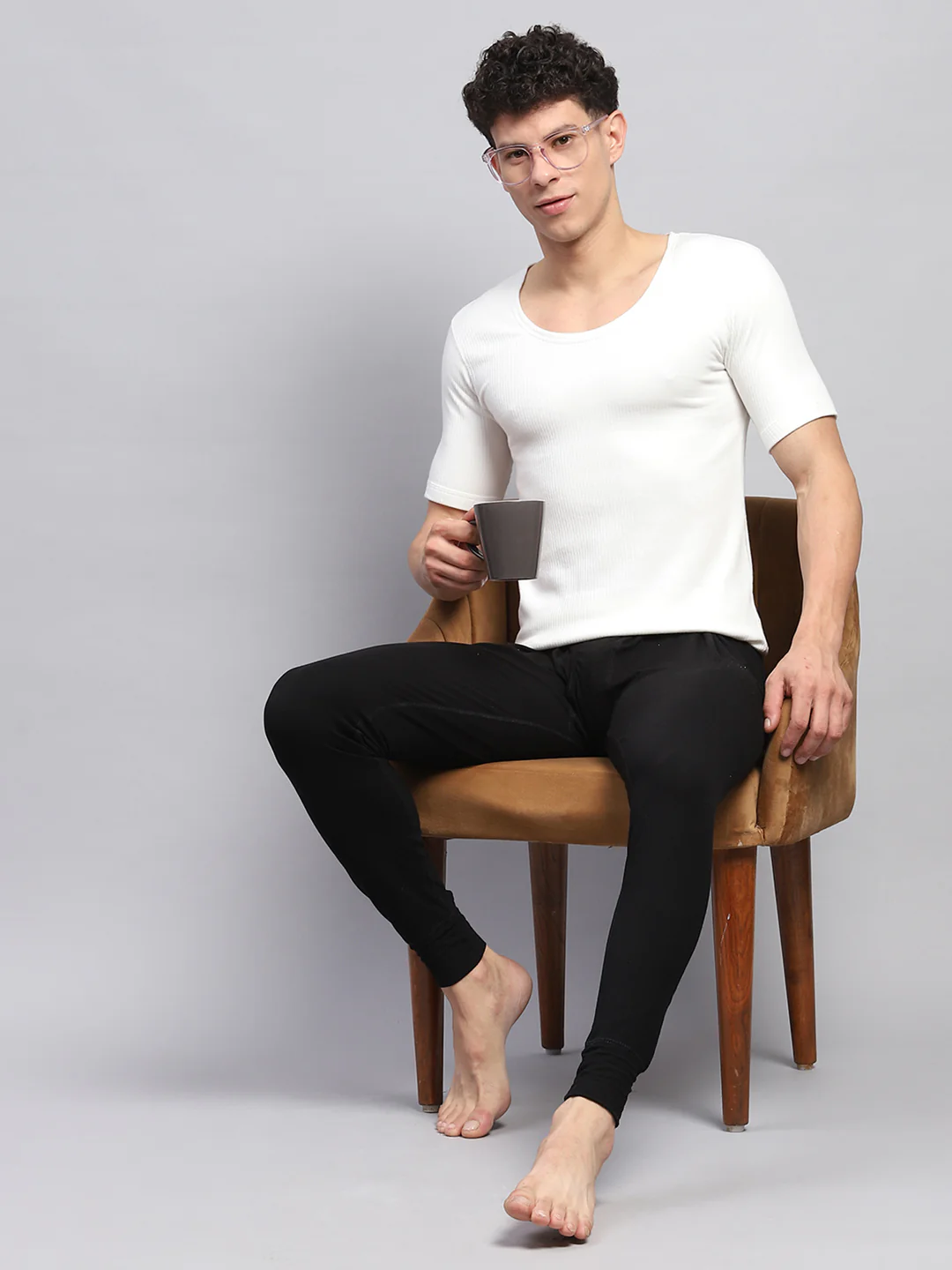 Men Black Solid Thermal Lower - Image 2
