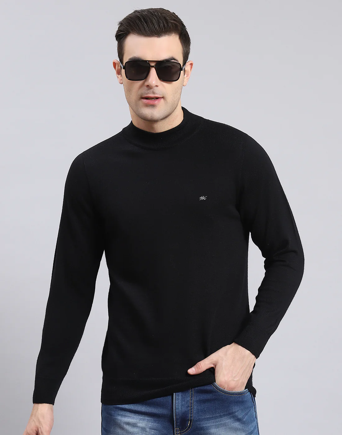 Men Black Solid Turtle Neck Full Sleeve Pullover - Image 2