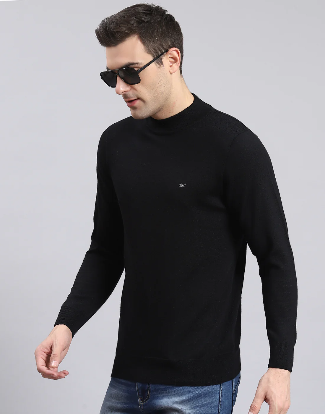 Men Black Solid Turtle Neck Full Sleeve Pullover - Image 3