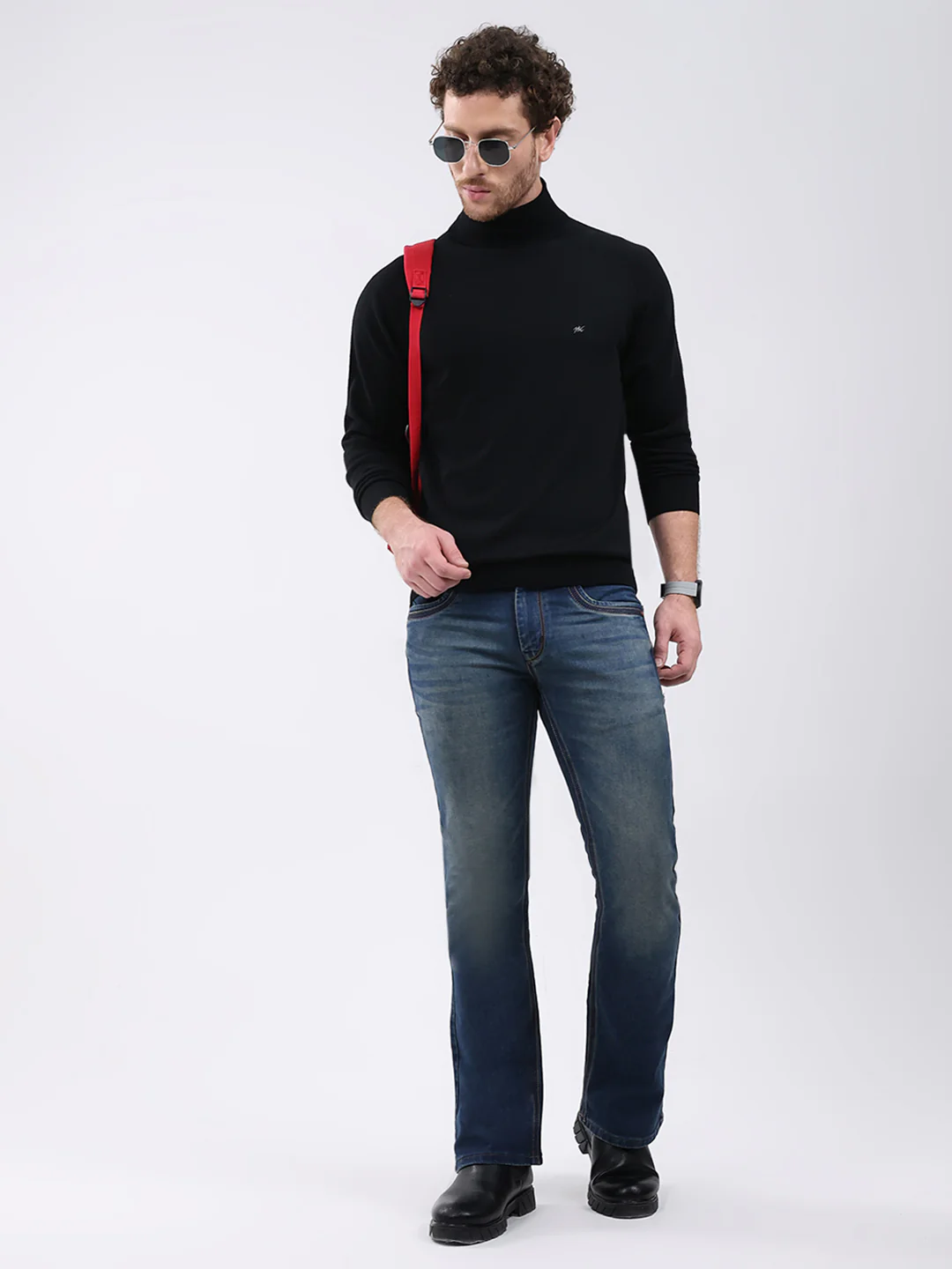 Men Black Solid Turtle Neck Full Sleeve Pullover - Image 2