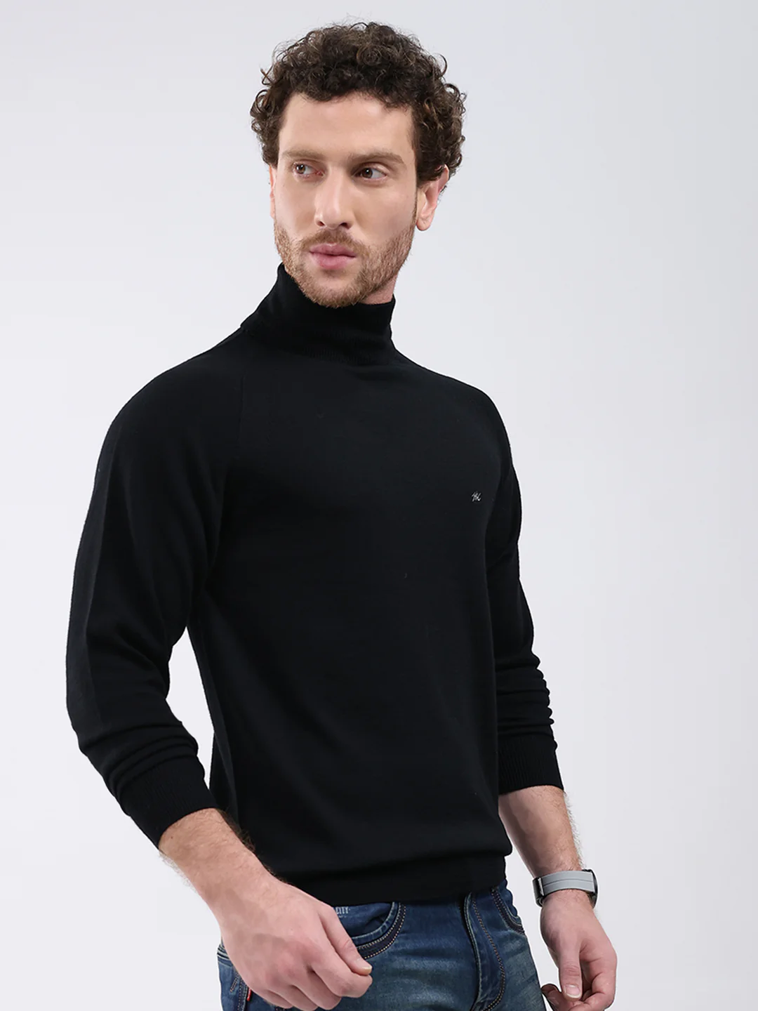 Men Black Solid Turtle Neck Full Sleeve Pullover - Image 4