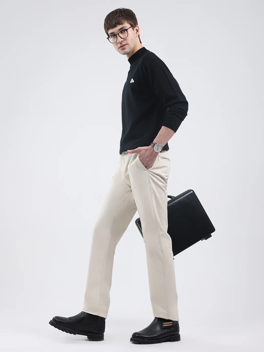 Men Black Solid Turtle Neck Full Sleeve Pullover - Image 2