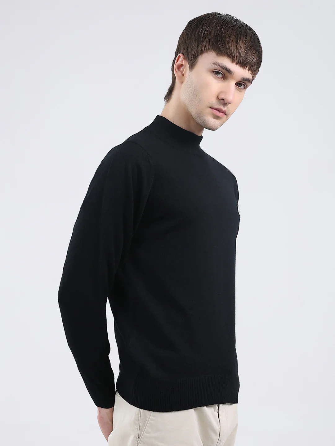 Men Black Solid Turtle Neck Full Sleeve Pullover - Image 4