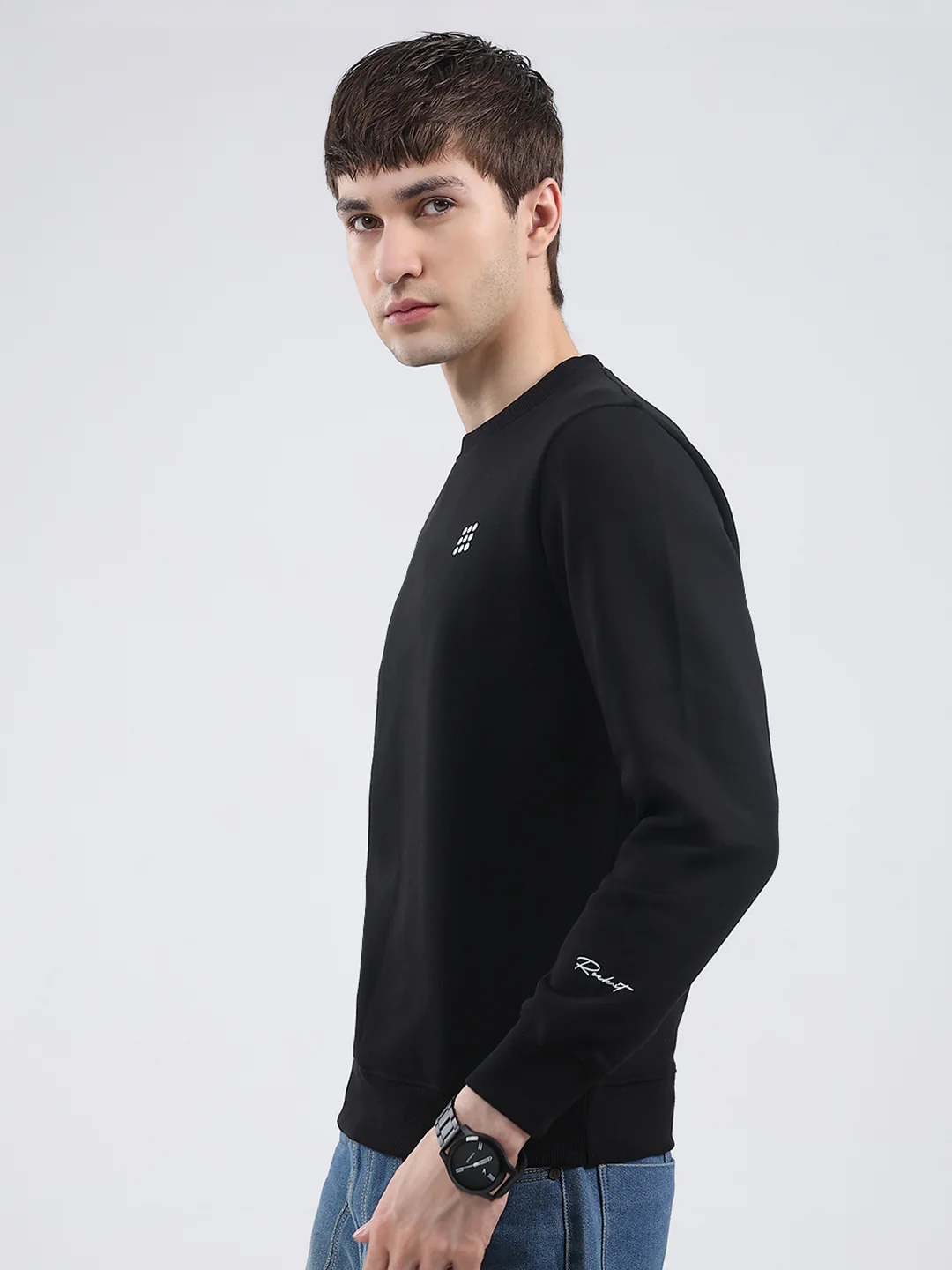 Rock.it Men Black Solid Round Neck Full Sleeve Sweatshirt - Image 3