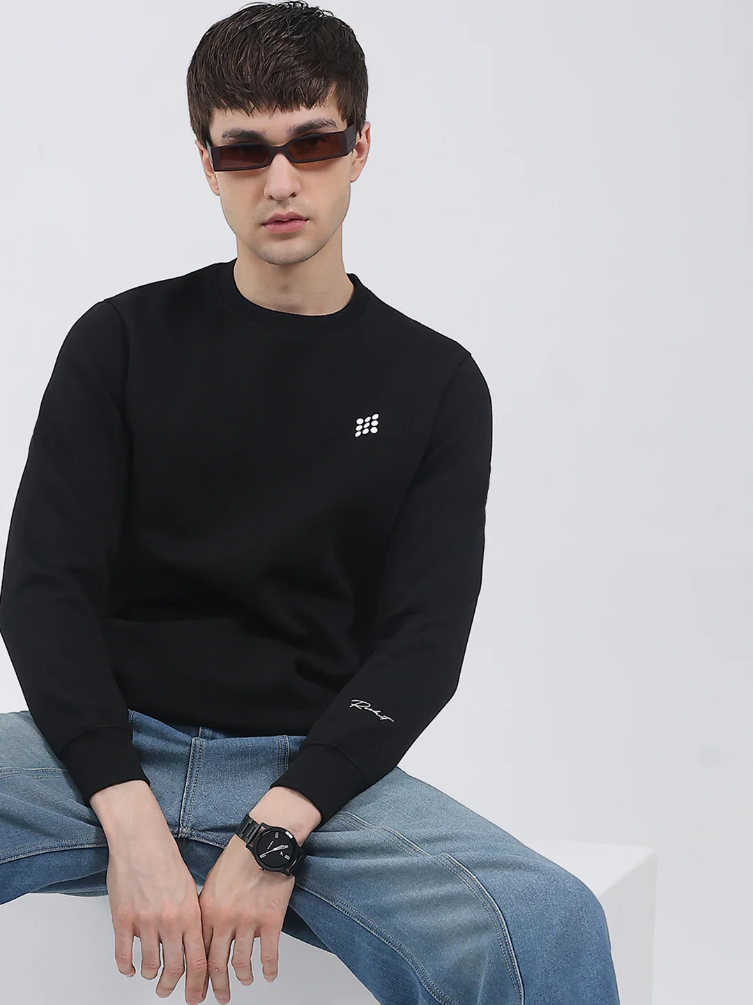 Rock.it Men Black Solid Round Neck Full Sleeve Sweatshirt - Image 6