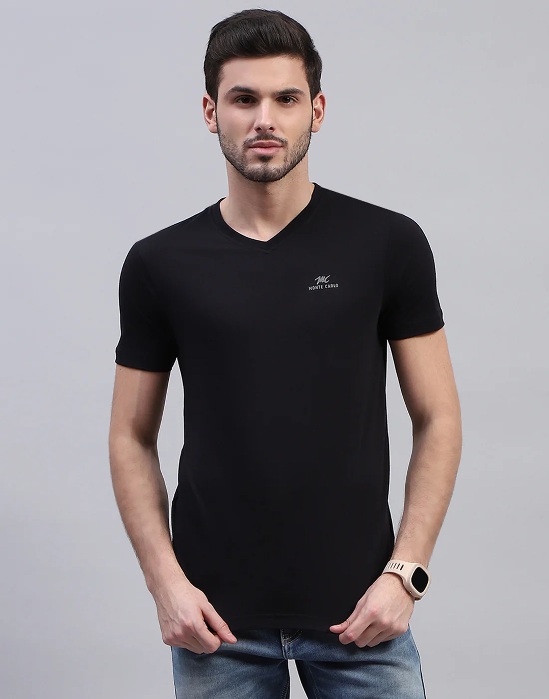 Men Black Solid V Neck Half Sleeve T-Shirt (Pack of 3) - Image 8