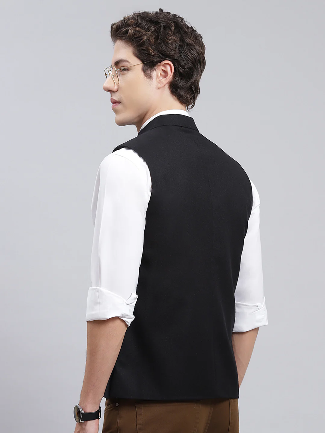 Men Black Solid Wool blend Coat - Image 5