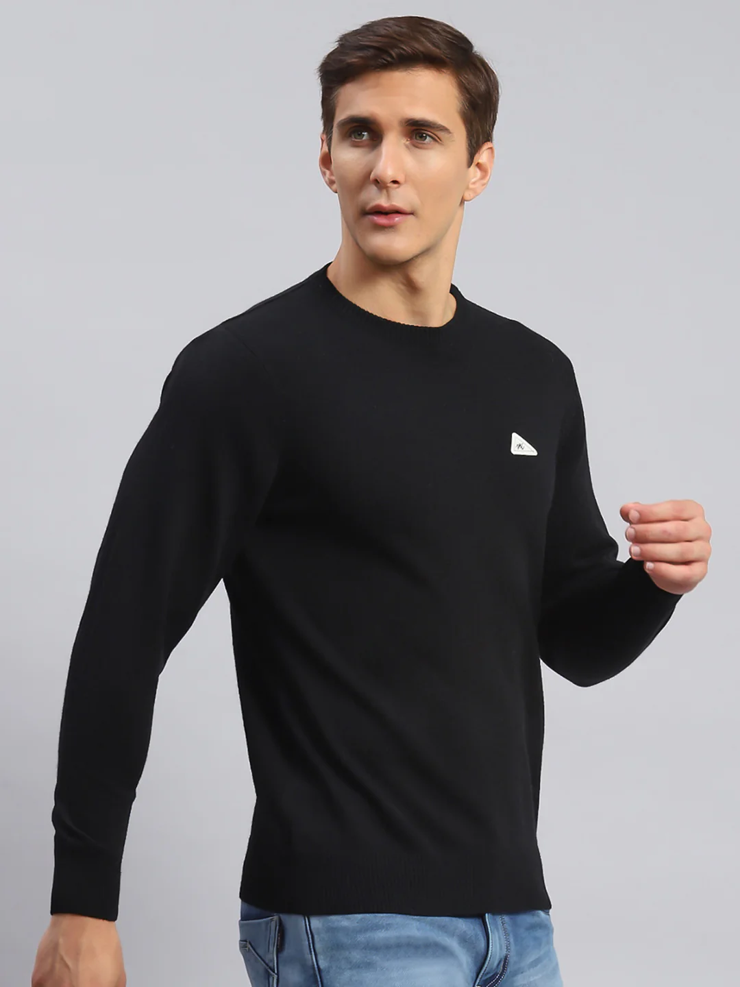 Men Black Solid Wool blend Pullover - Image 3