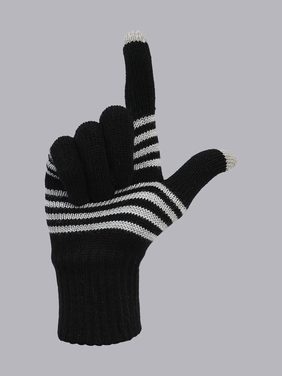 Men Black Stripe Blend Wool Gloves - Image 4