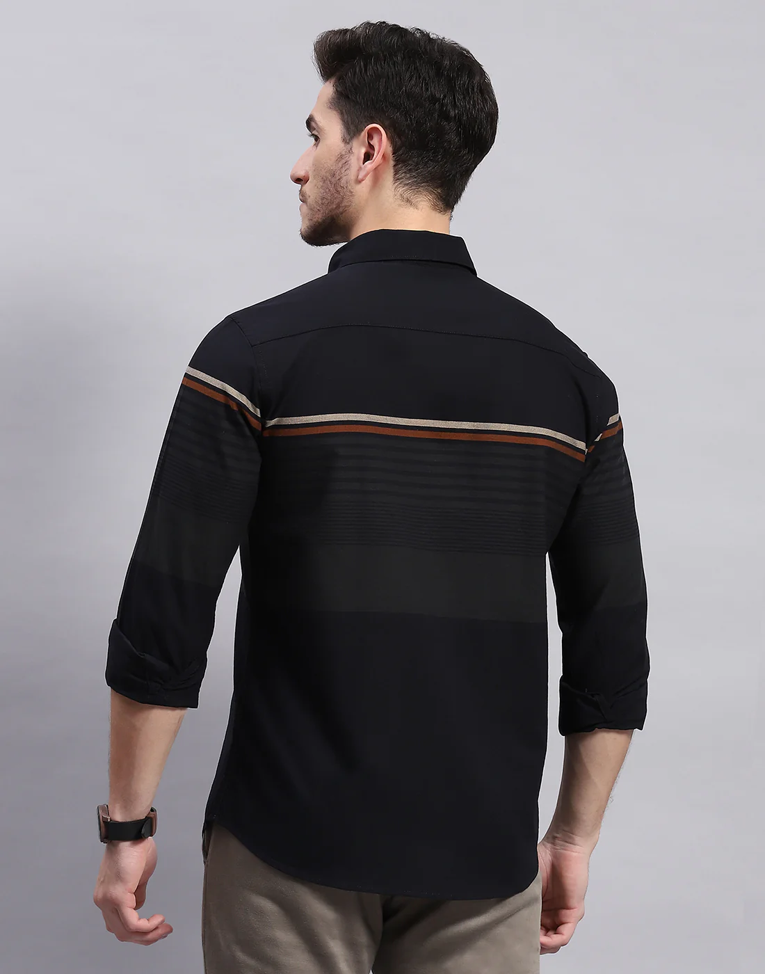 Men Black Stripe Collar Full Sleeve Shirt - Image 5