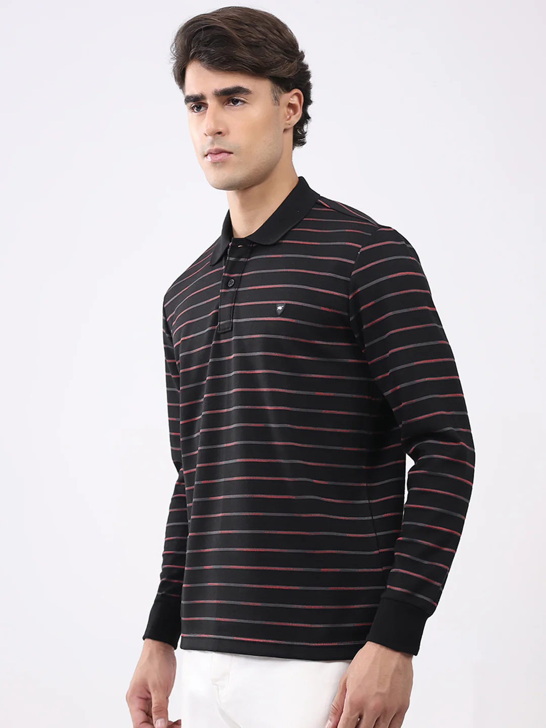 Men Black Stripe Collar Full Sleeve Winter T-Shirt - Image 3