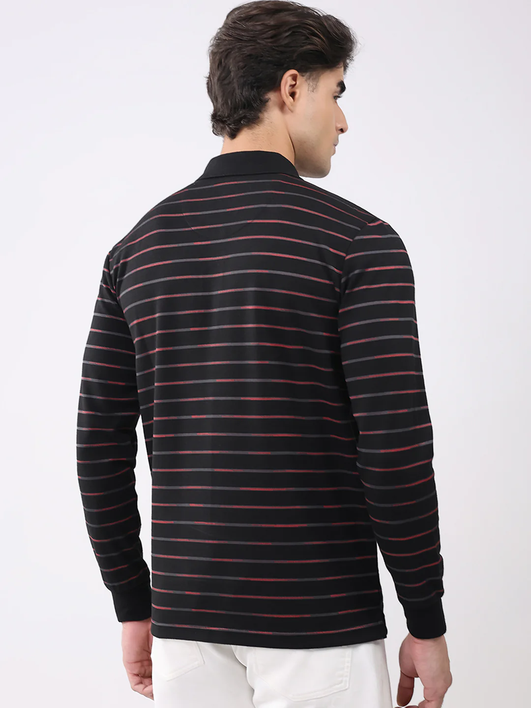 Men Black Stripe Collar Full Sleeve Winter T-Shirt - Image 5