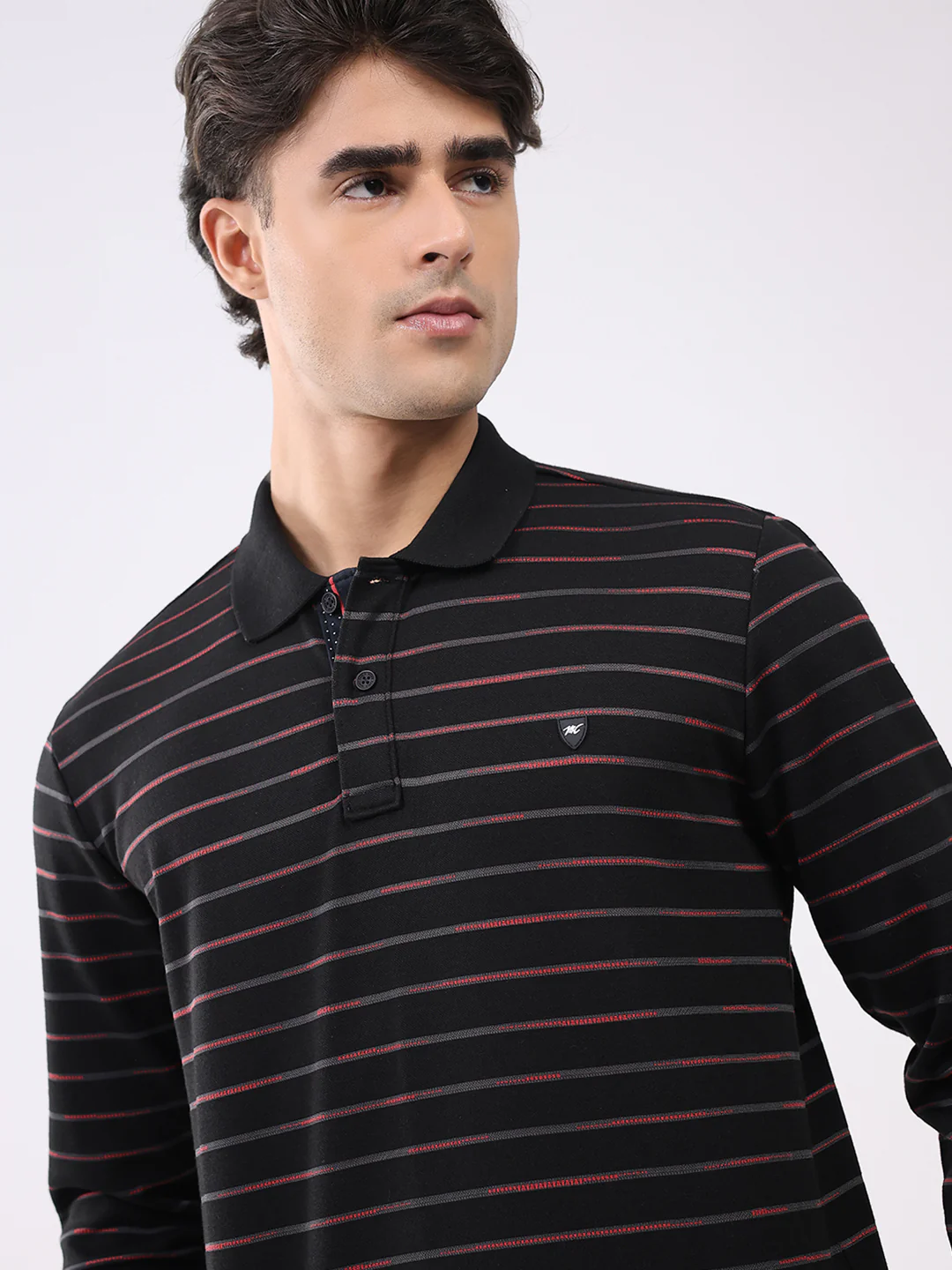 Men Black Stripe Collar Full Sleeve Winter T-Shirt - Image 6