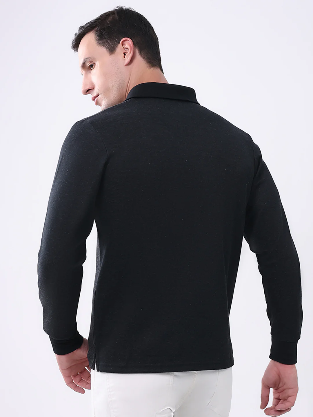 Men Black Stripe Collar Full Sleeve Winter T-Shirt - Image 5