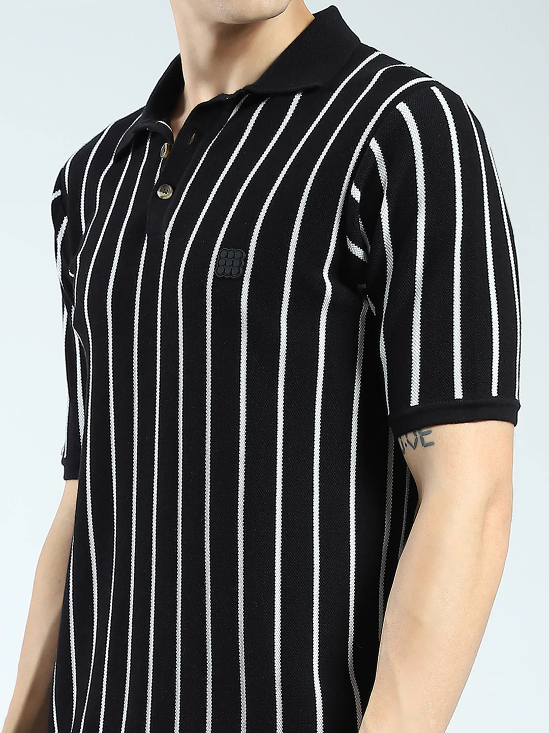 Rock.it Men Black Stripe Collar Half Sleeve T-Shirt - Image 6