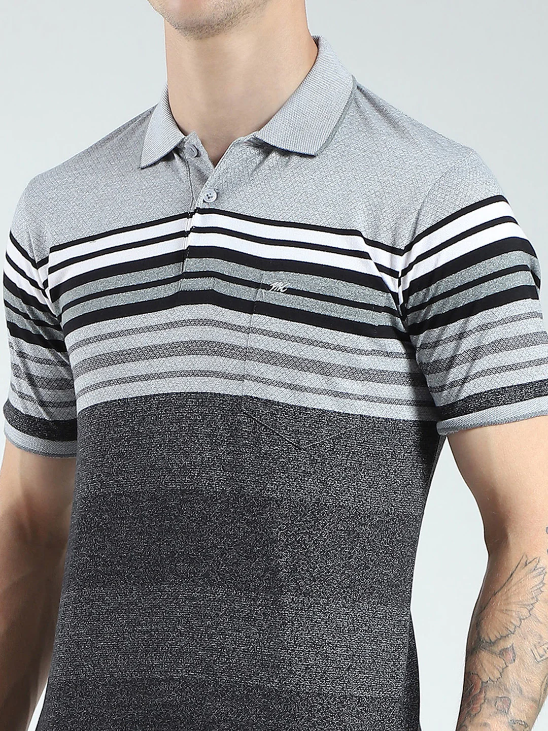 Men Black Stripe Collar Half Sleeve T-Shirt - Image 6