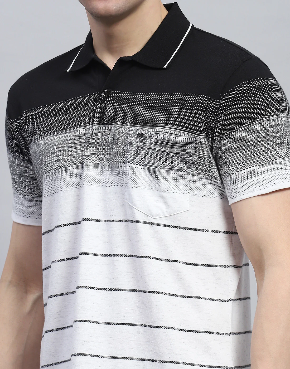 Men Black Stripe Polo Collar Half Sleeve T-Shirt - Image 7
