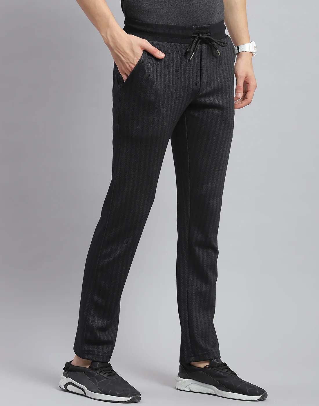 Men Black Stripe Regular Fit Winter Lower - Image 4