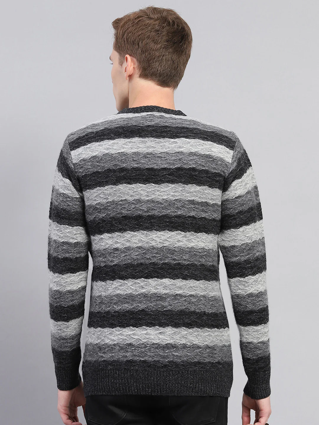 Men Black Stripe V Neck Full Sleeve Pullover - Image 4