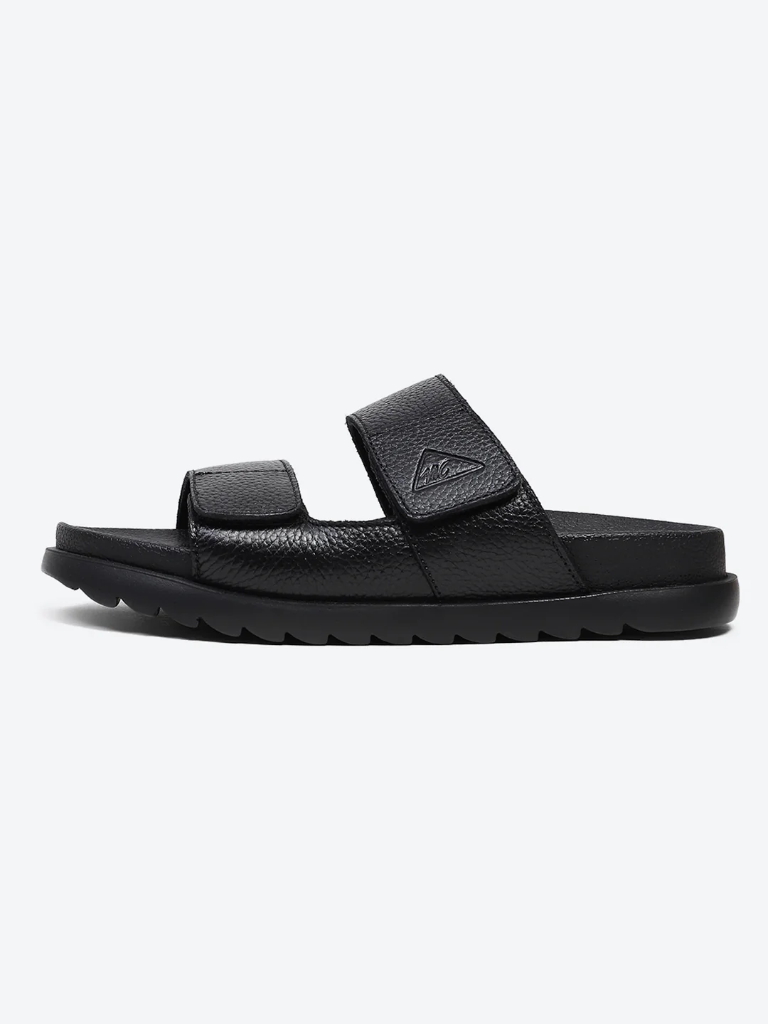 Men Black Velcro Genuine Leather Sliders - Image 4