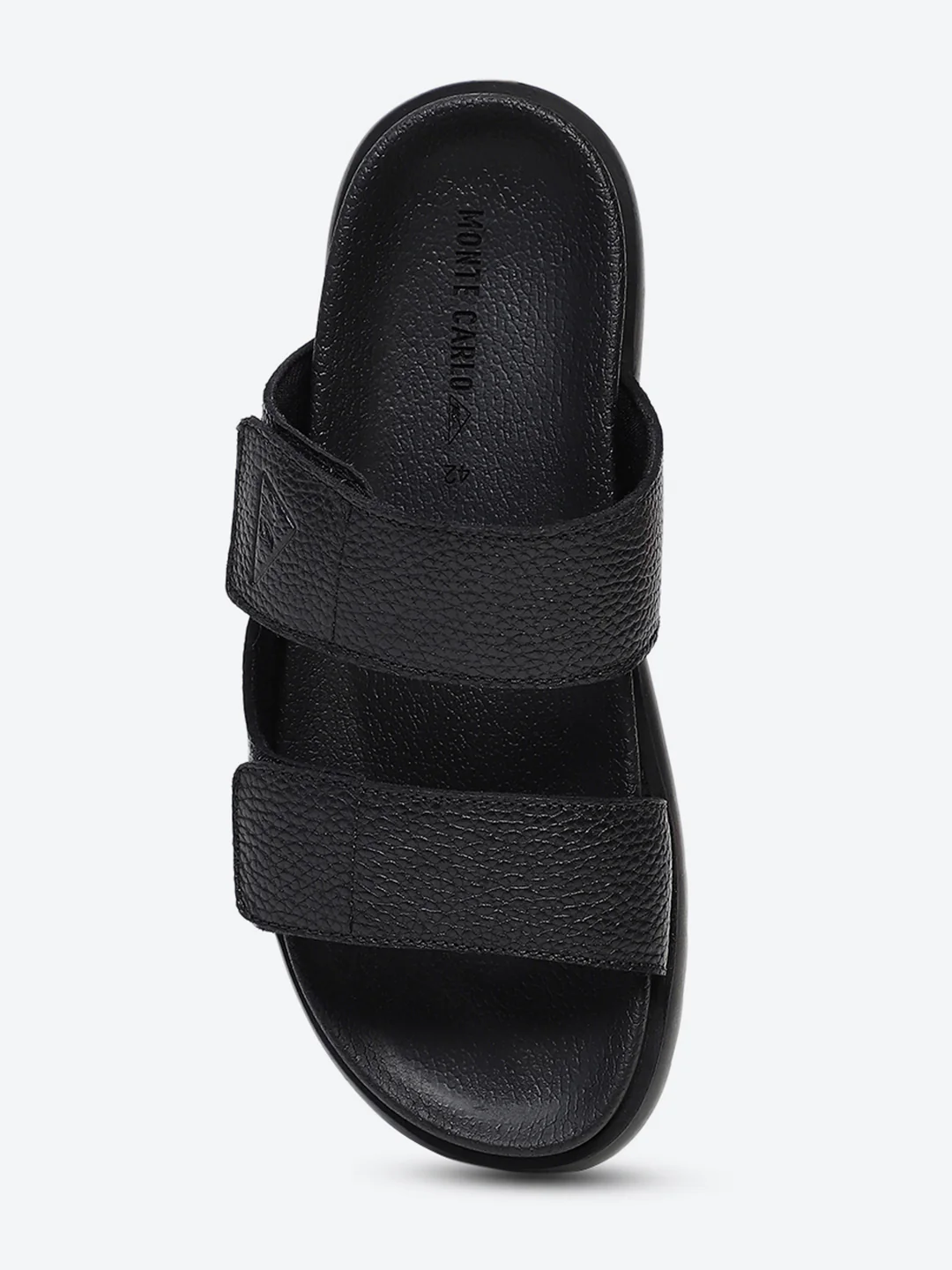 Men Black Velcro Genuine Leather Sliders - Image 6