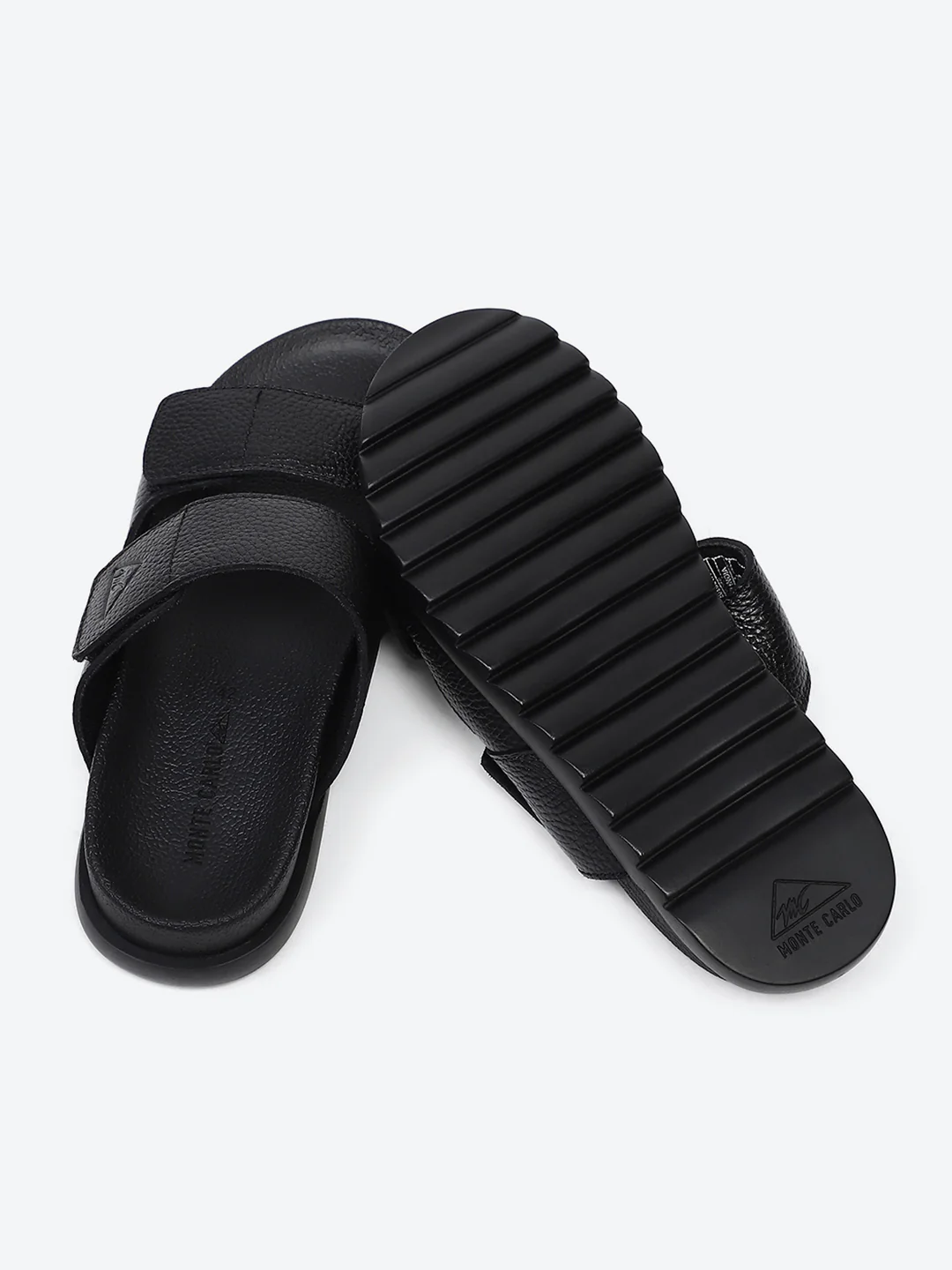 Men Black Velcro Genuine Leather Sliders - Image 8