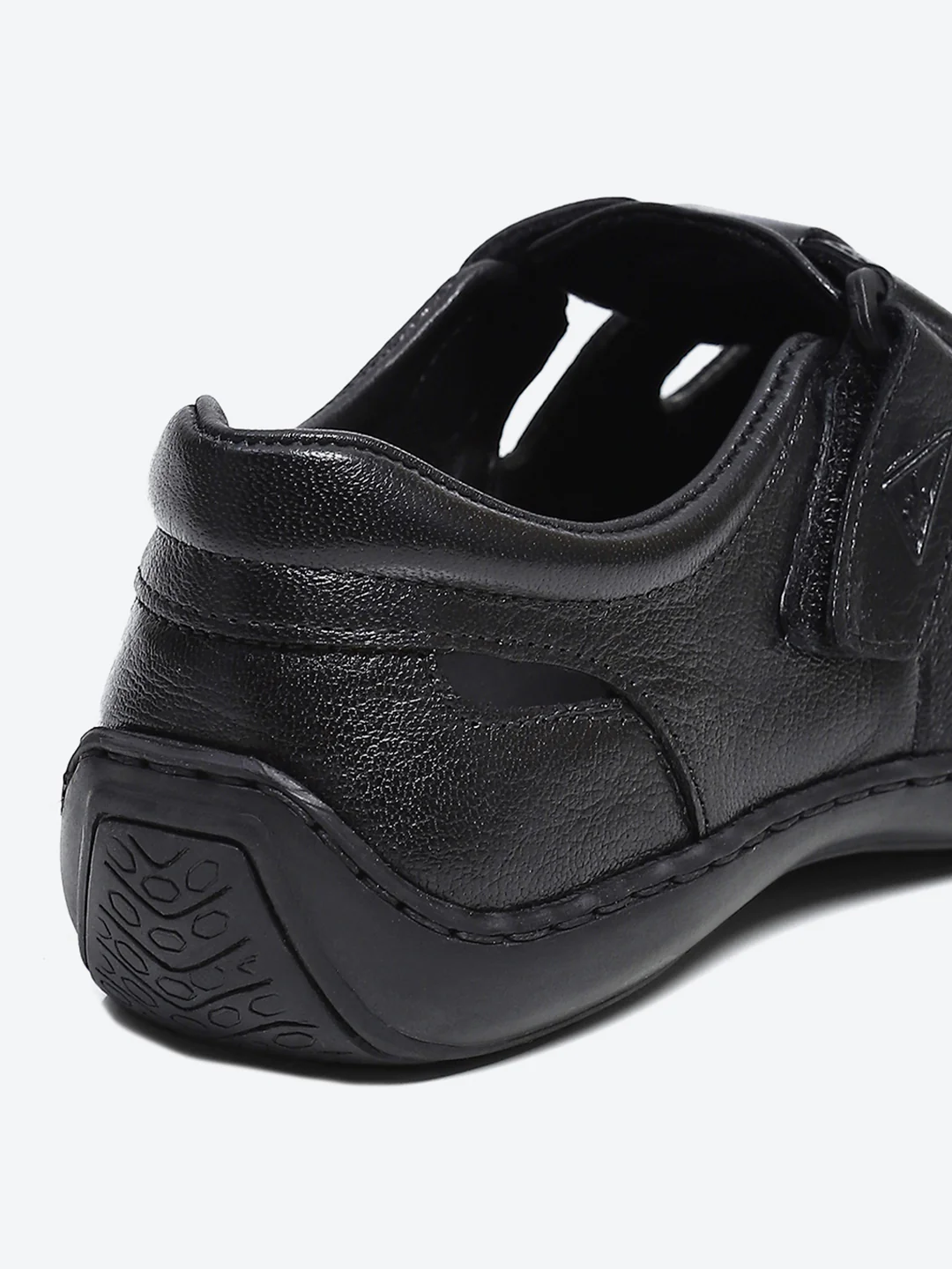 Men Black Velcro Leather Sandals - Image 10