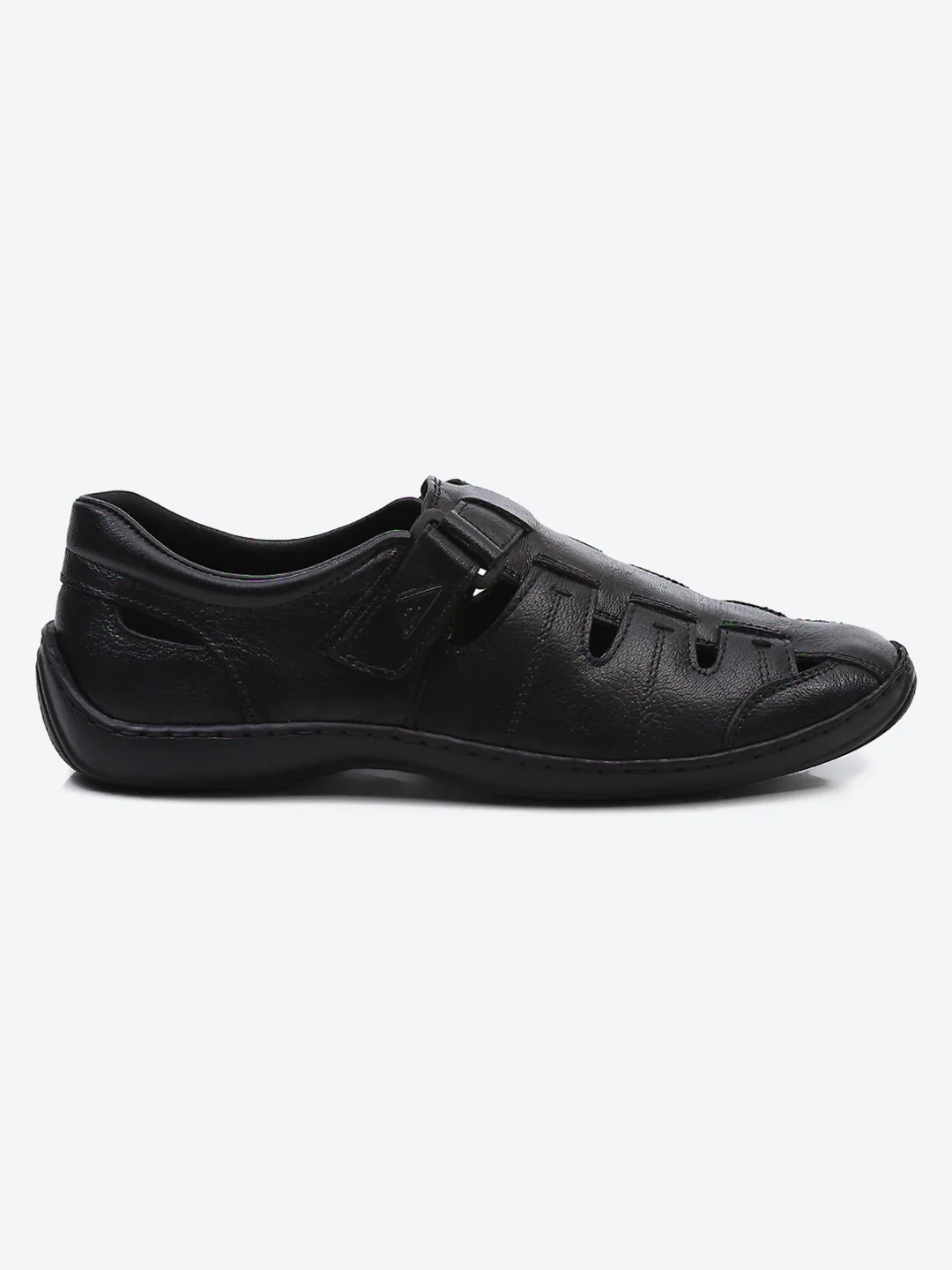 Men Black Velcro Leather Sandals - Image 6