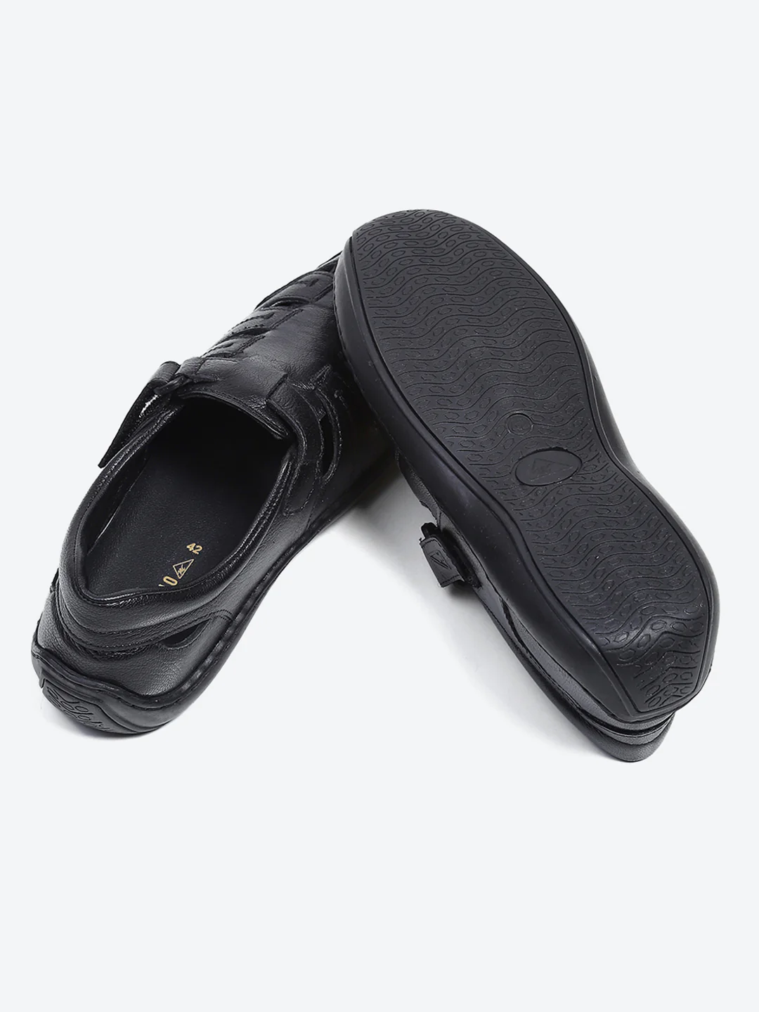 Men Black Velcro Leather Sandals - Image 7
