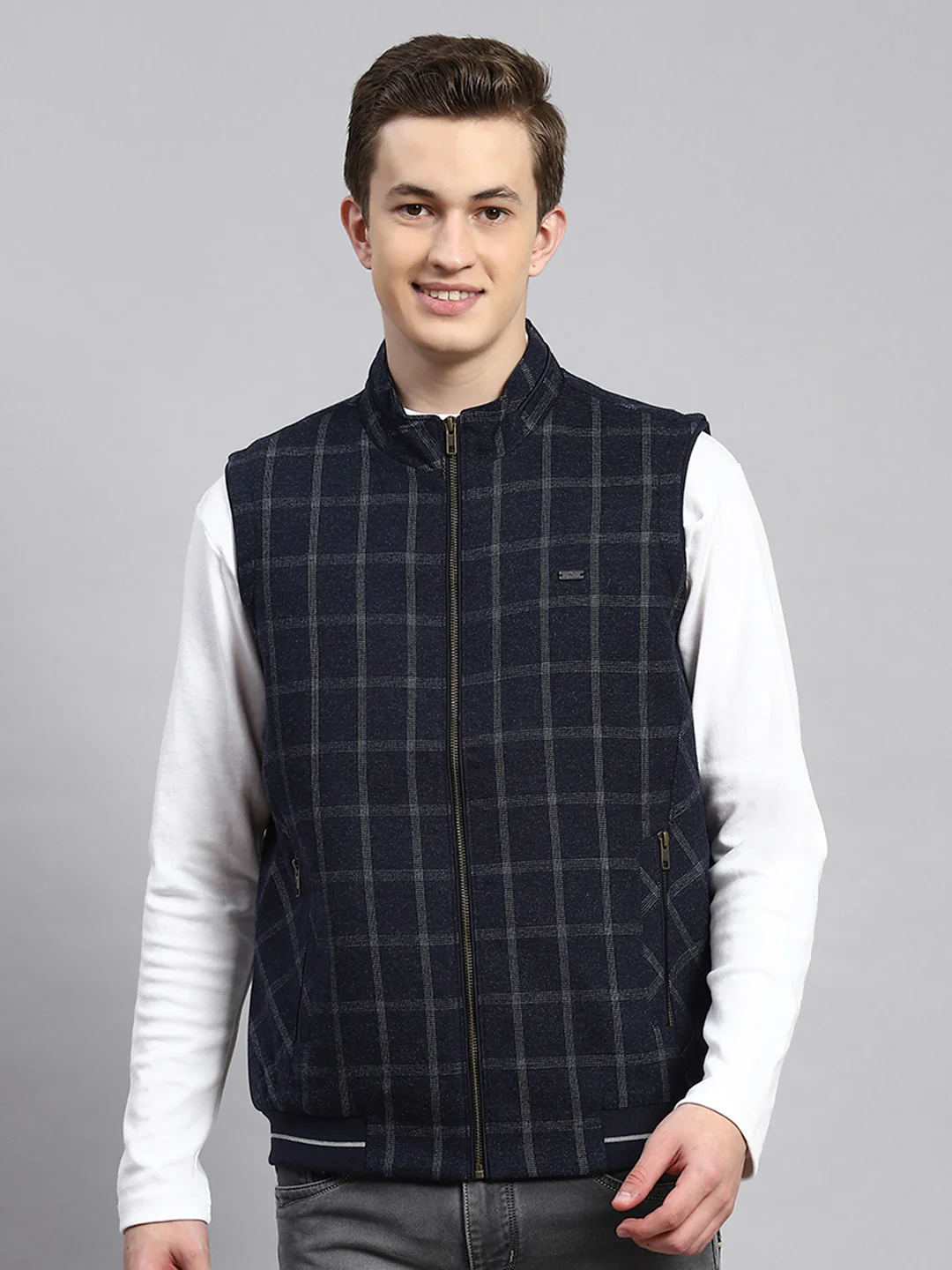 Men Blue Check Coat - Image 2